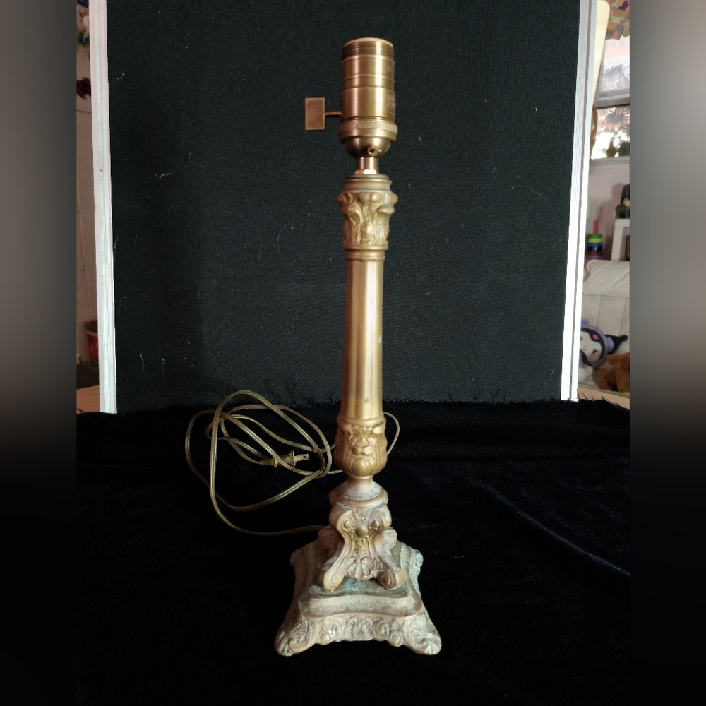 Antique Table Lamp Gilded Pewter American Empire Era 1910s w/ New Brass Socket